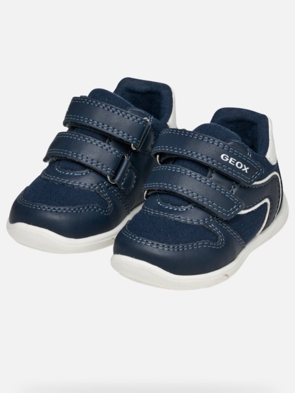 Geox Navy and White Kids Hook-and-Loop Sneakers